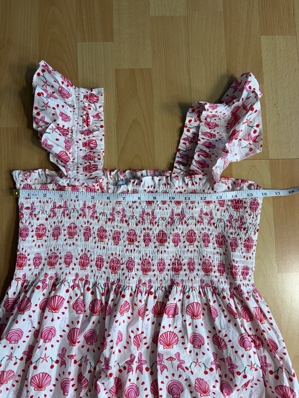Hill House Ellie Nap Dress Pink & Red Mermaid & Shells Smocked Midi Dress Large - Picture 9 of 11